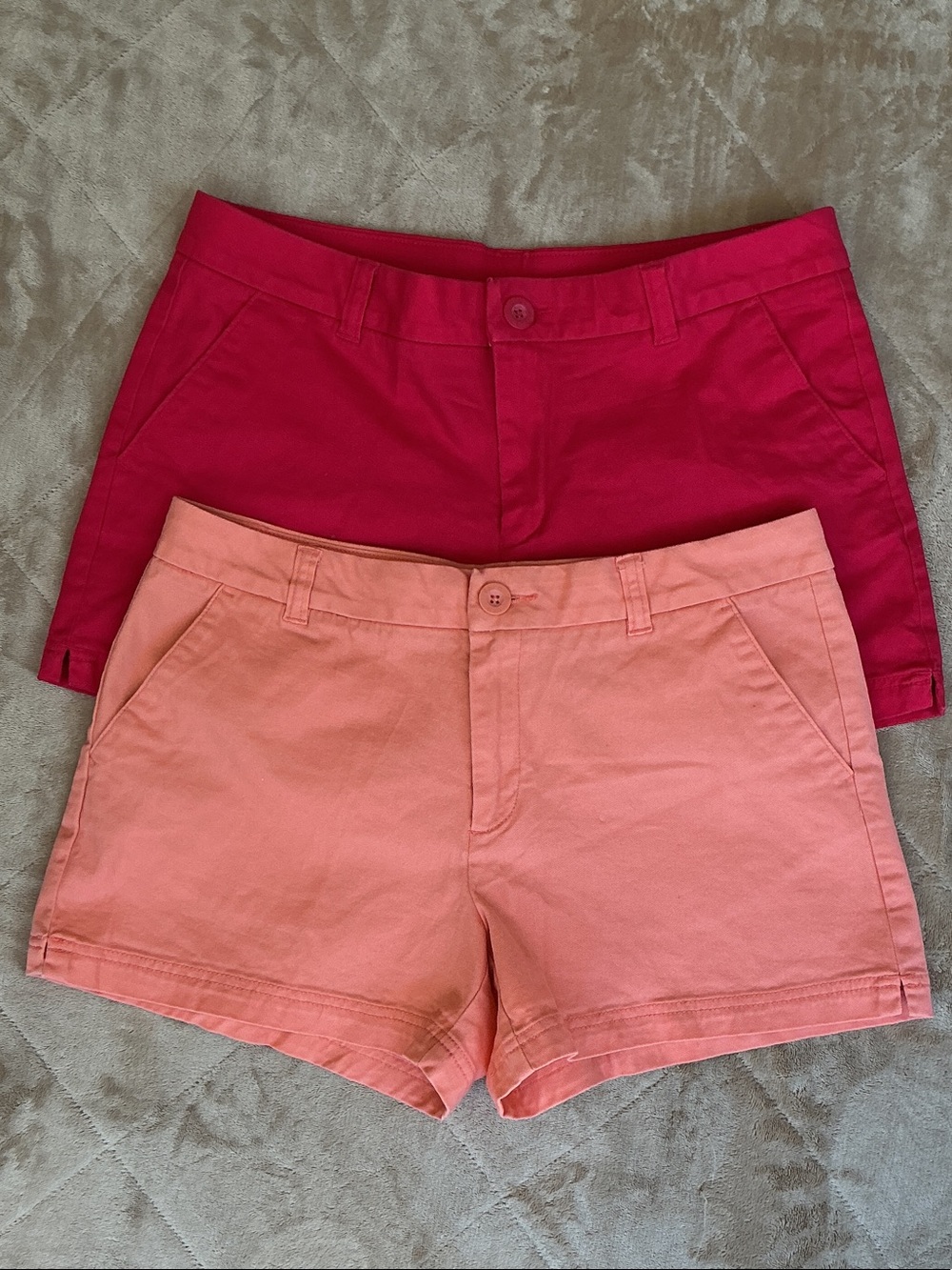 bcg Women's Two-Pack Chino Shorts in Coral Pink and Deep Fuchsia
